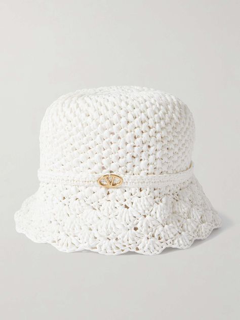 Shop VALENTINO GARAVANI Embellished crocheted bucket hat, Explore the latest VALENTINO GARAVANI women's collection today on NET A PORTER Luxury Beach Sun Hat For Spring, Luxury Beach Hats For Summer, Luxury Summer Beach Hat, Designer Beach Hats For Spring, Designer Brimmed Beach Hats, Designer Wide Brim Beach Hat, Designer Beach Hat With Curved Brim, Luxury Wide Brim Summer Bucket Hat, Luxury Wide Brim Bucket Hat For Summer