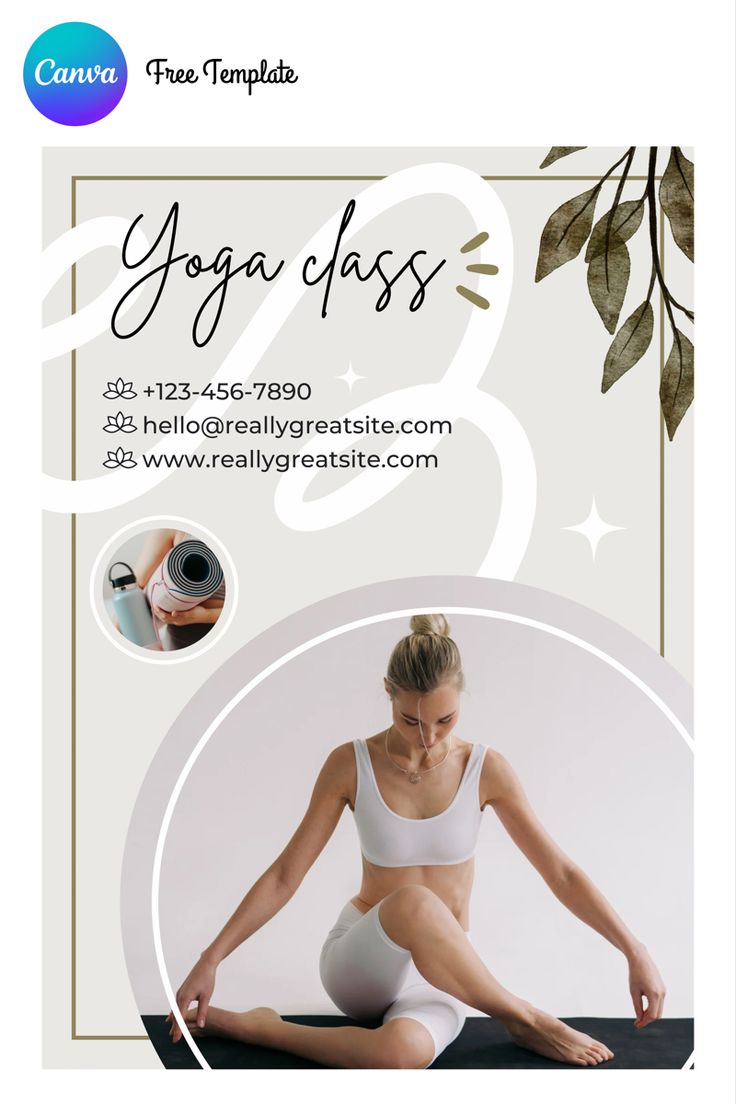 a yoga class flyer with an image of a woman doing yoga