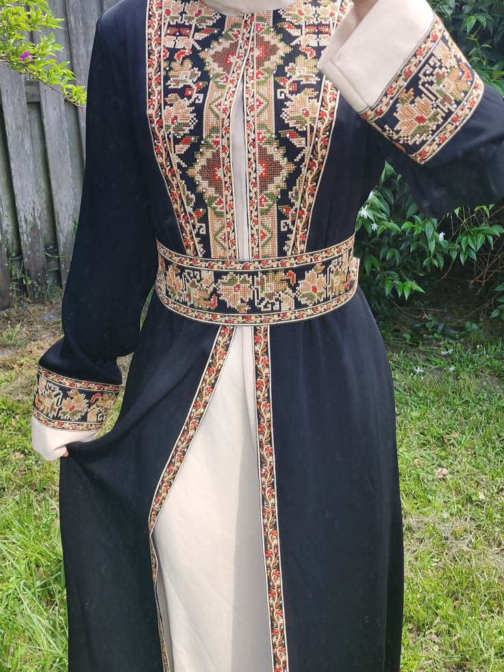 This Palestinian Maxi Dress Embroidered With Long Sleeves Features A Palestinian Design And Embroidery You will be able to show your charming taste, unique elegance style with the new Palestinian Thobe/Caftan style designed by Palestinian designers.  Be the center of attention with this stunning look. Perfect for special events, bridal showers, henna, gatherings, or a special day out. Brand New Tatreez Dress, Jewish Fashion, Elegance Style, Kissimmee, Bridal Showers, Dress Clothes For Women, Elegant Fashion, Special Events, Henna