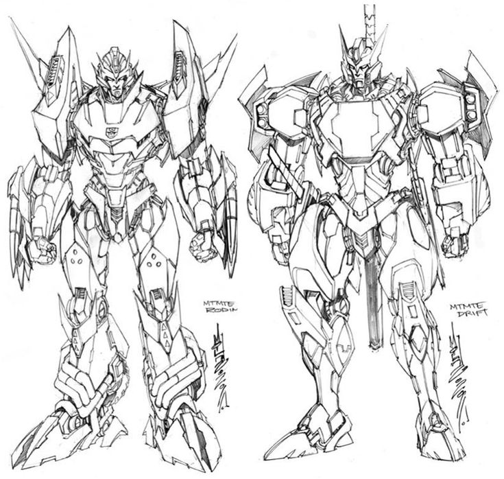 three sketches of the same type of robot