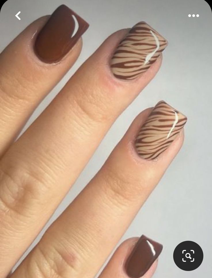 Brown Nail Designs, Brown Nail, Brown Nails Design, Zebra Nails, Fall Gel Nails, Beige Nails, Thanksgiving Nails, Short Acrylic Nails Designs, Brown Nails