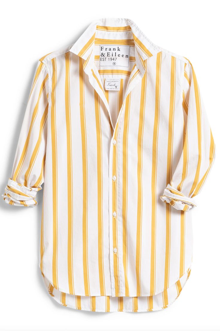 Frank and Eileen "Frank" Woven Button Up in Yellow Stripe – Tamarind Frank And Eileen, Frank & Eileen, Yellow Stripes, Polished Look, Sale Event, Top Shirt, Button Up, Yellow, Women's Top