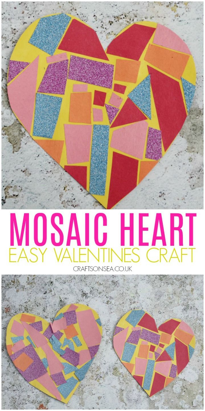 mosaic heart made out of paper with the words easy valentine's craft