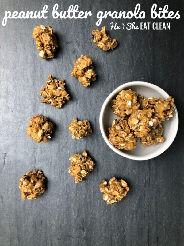 peanut butter granola bites in a white bowl