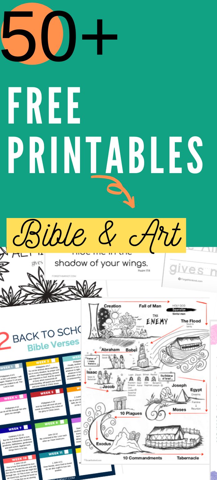 the 50 + free printables for bible and art with text overlaying it