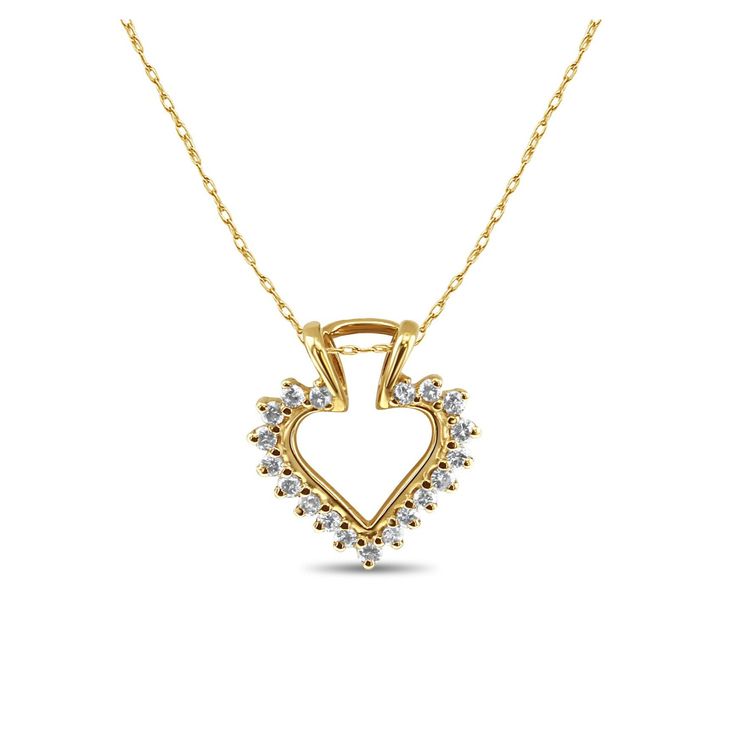 Product Summary Main Stone: Diamonds Approx. Total Carat Weight: .25cttw Diamond Clarity: Si1/Si2 Diamond Color: L/M Diamond Cut: Round Metal Choice: 14k Yellow Gold Dimensions: 18mm X 16mm Weight: 2 Grams Gold Heart Cut Brilliant Diamond Necklace, Classic Gold Heart Cut Diamond Necklace, Gold Heart Necklace With Single Cut Diamonds For Anniversary, Yellow Gold Heart Cut Necklace With Diamond Accents, Classic Yellow Gold Heart Cut Diamond Necklace, Yellow Gold Diamond Heart Necklace With Brilliant Cut, Brilliant Cut Diamond Heart Necklace In Yellow Gold, Heart Cut Yellow Gold Necklace With Diamond Accents, Yellow Gold Heart Pendant Diamond Necklace With Brilliant Cut