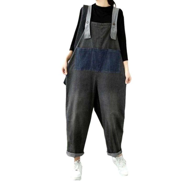 Introducing the 2023 Spring-Summer Collection's dark grey women's denim jumpsuit ââ‚?the perfect blend of contemporary fashion and nostalgic grunge! Crafted with premium quality denim. this fashion-forward piece features an edgy. distressed pattern with a sleek slim fit. Plus. a resilient zipper and stylish button closure ensure both function and style.Distinctive Features: Patchwork Design: An expertly crafted distressed pattern to capture a raw. unfiltered essence. Baggy Fit: Textured to hug y Gray Cotton Jumpsuits And Rompers For Summer, Gray Cotton Summer Jumpsuits And Rompers, Casual Washed Black Overalls For Spring, Black Denim Overalls For Summer, Black High-waisted Denim Jumpsuit With Pockets, Black Non-stretch Overalls With Pockets, Trendy Black Denim Jumpsuits And Rompers, Gray Jumpsuits And Rompers With Pockets For Spring, Gray Spring Jumpsuits And Rompers With Pockets