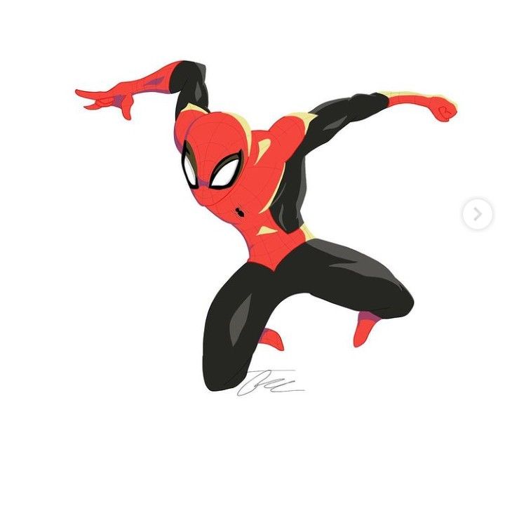 a drawing of spider - man flying through the air with his arms out and legs spread