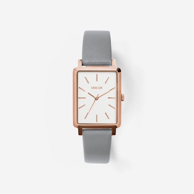 Baer | Women's Leather Watch | BREDA Watches Watches Women Leather, Square Watch, Watch Movement, Grey Leather, Leather Band, Quartz Movement, Stainless Steel Case, Fashion Watches, Rose Gold Plates