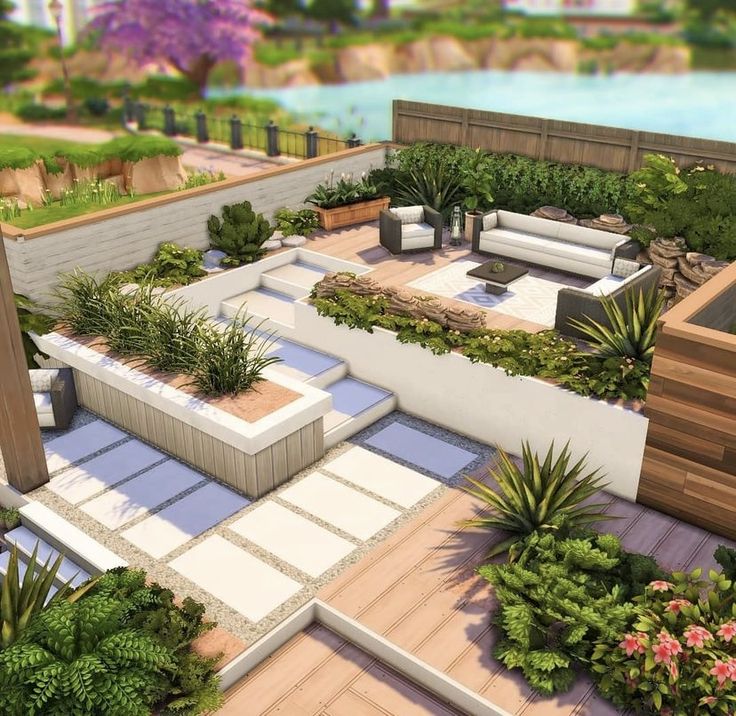 an artist's rendering of a modern garden