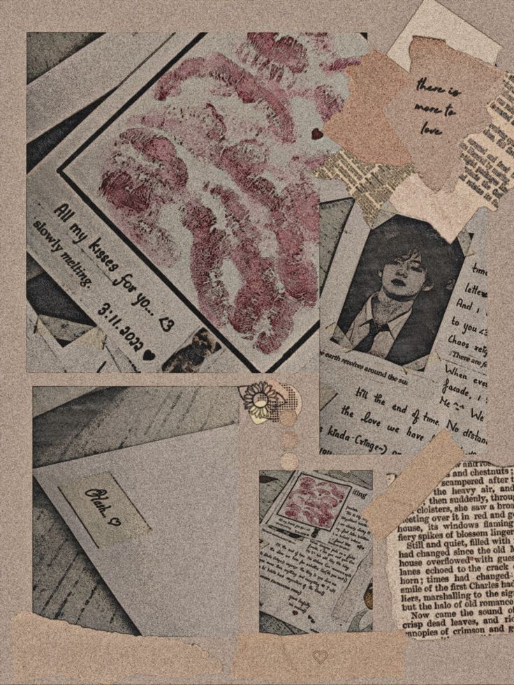 collage of old papers with pictures and words on them