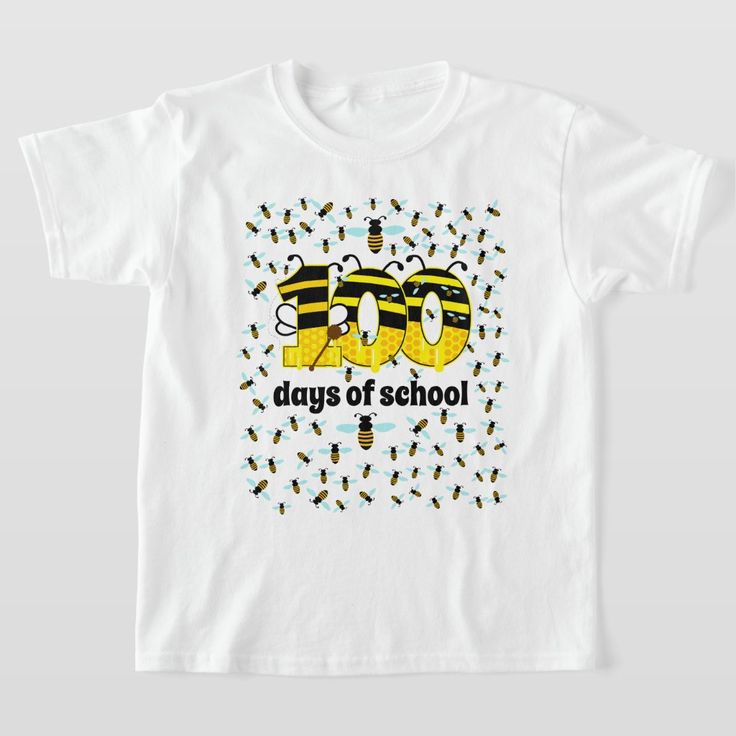 100 Days of schol 100 Bee T-shirt, Kids Unisex, Size: Youth XS, White 100 Day Shirt Ideas, 100 Days Shirt, 100 Day Of School Project, Bee T Shirt, Bee Shirt, 100 Day Of School, First Grade Ideas, Bee Theme, School Project