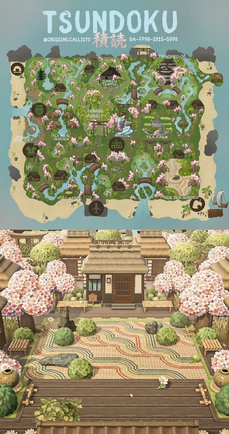 an illustrated map of the park with trees, bushes and other things in it's center