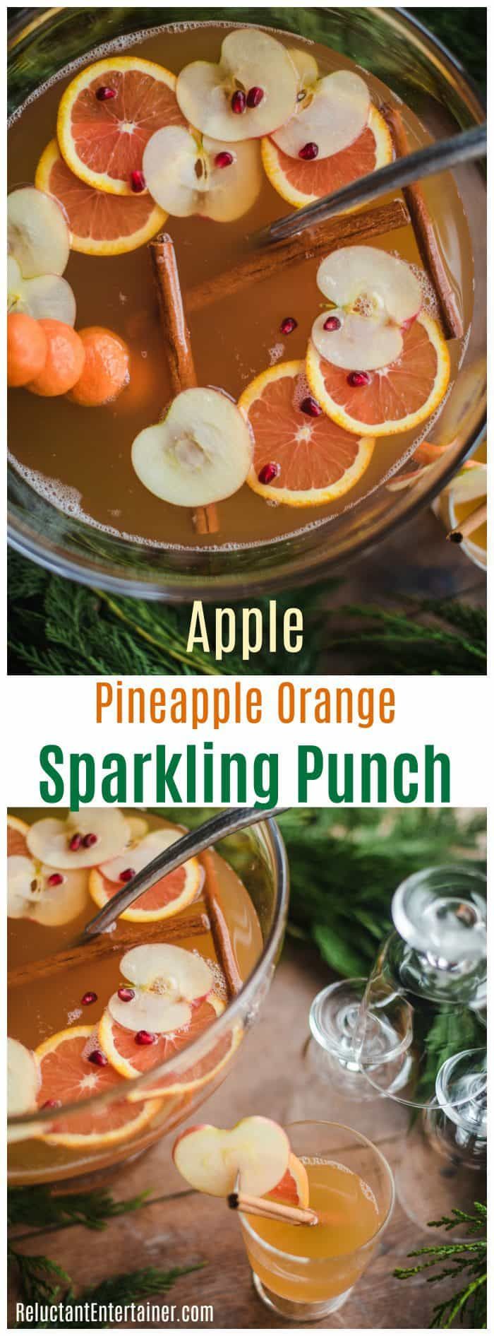 an apple orange sparkling punch is served in a glass bowl