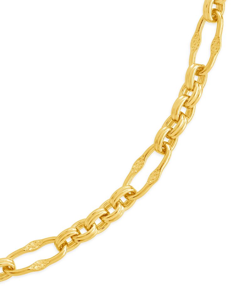 Introducing the Tegan Textured Long Link Bracelet, a luxurious statement piece designed for the modern woman. Crafted with a mix of metals, its long links create a unique and textured feel that exudes sophistication and exclusivity. Elevate your style with this must-have accessory. Material: 14K gold or rhodium plated brass Features: Measures 7" length with 1" extender,7x5mm small oval links and 15 x7 large oval links, Lead and Nickel free, lobster clasp Elegant Metal Bracelets With Figaro Chain, Metal Figaro Chain Link Bracelet, Elegant Gold Chain Bracelet With Hooks And Links, Modern Figaro Chain Bracelet With Rectangular Links, Elegant Metal Chain Bracelet With Hooks And Links, Solid Gold Bracelet, Studs Men, Statement Drop Earrings, Mens Accessories Jewelry