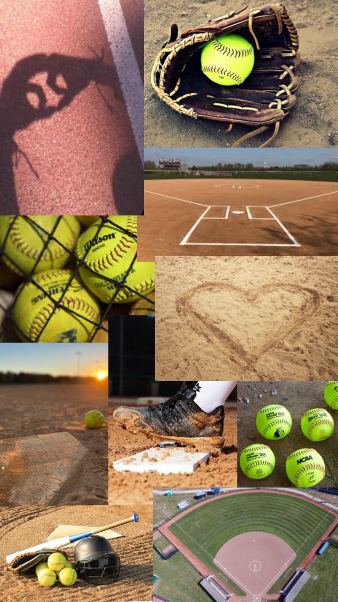 a collage of different pictures with baseballs and mitts