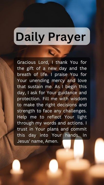 a woman sitting in front of candles with her hand on her chest and the words daily prayer