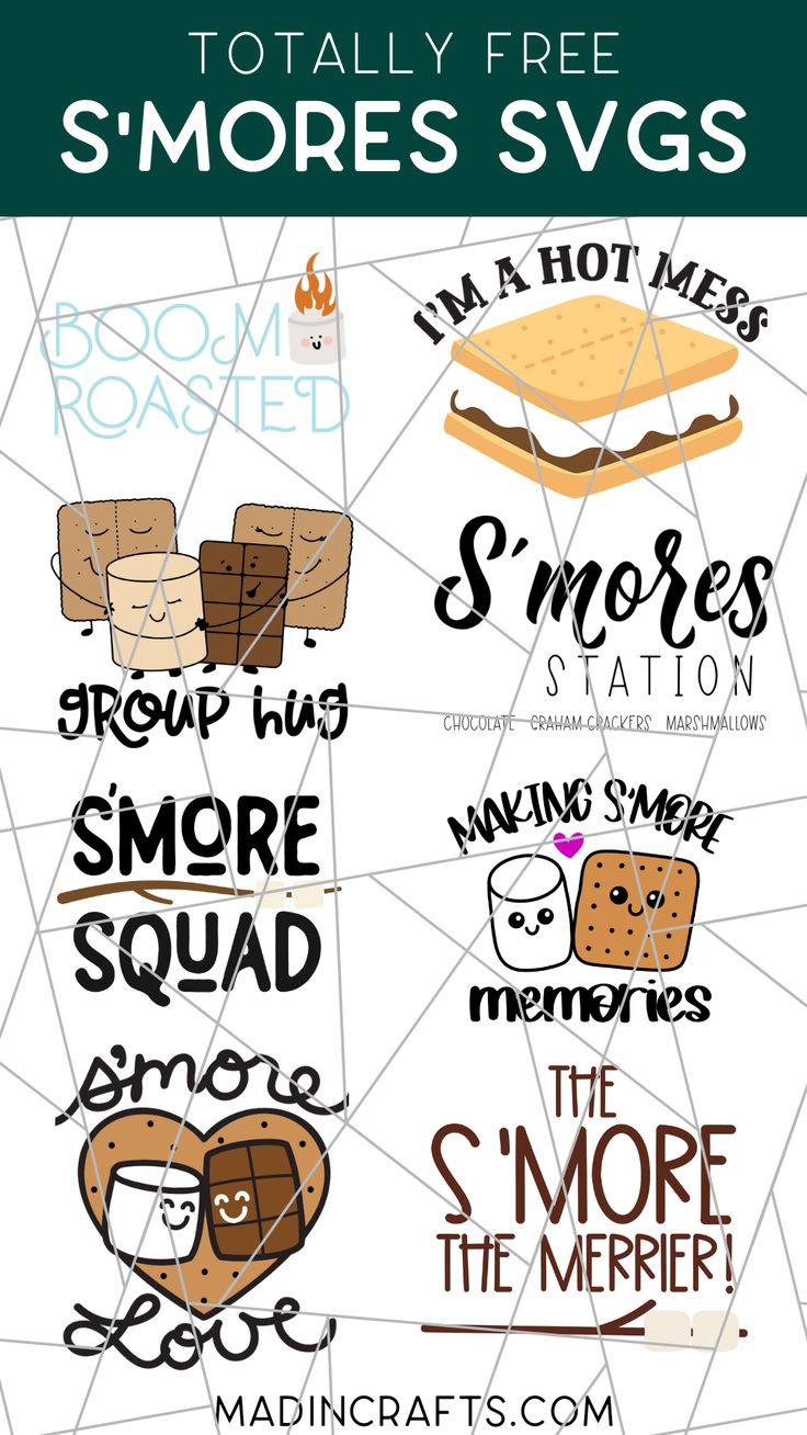 the smores svg bundle is shown in this graphic file, and includes different types of smores