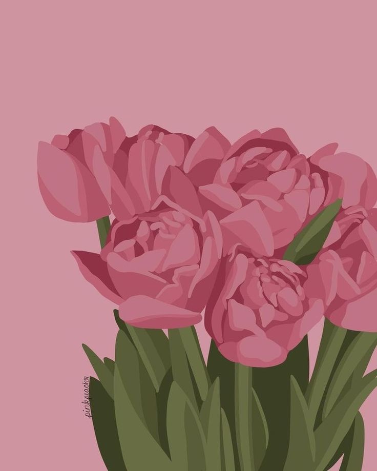 pink flowers are in a vase on a pink background