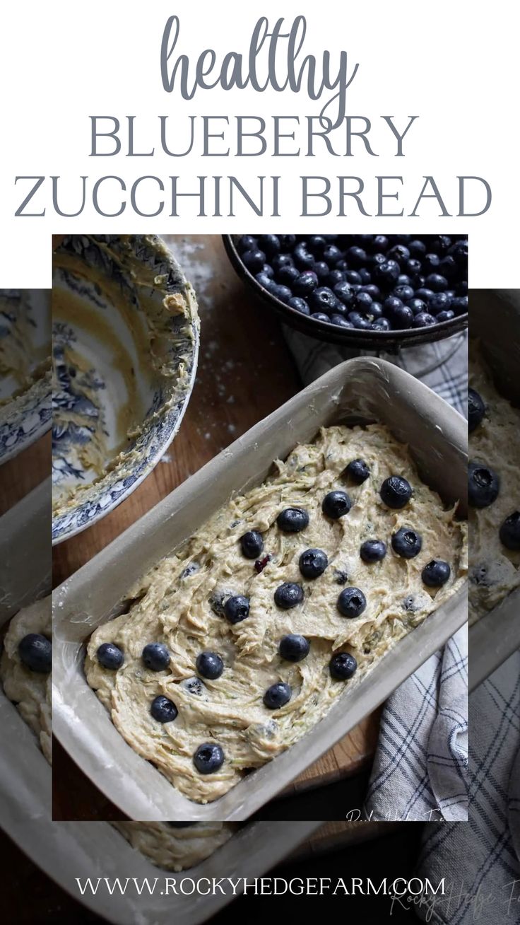 blueberry zucchini bread is in a pan and ready to be baked into the oven