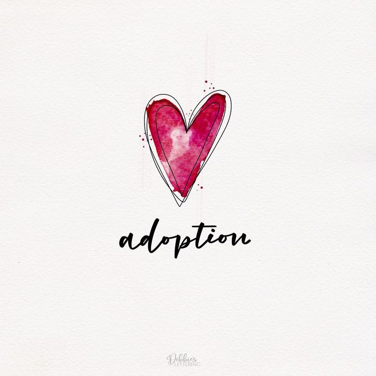 a watercolor drawing of a red heart with the word adption written below it