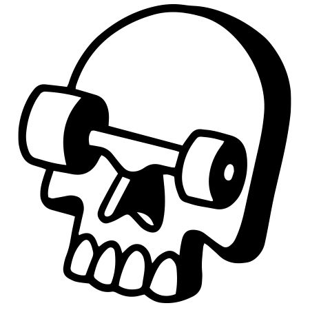 a black and white drawing of a skull with a magnifying glass in its mouth