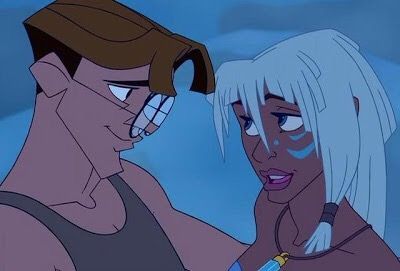 an animated image of two people standing next to each other, one with white hair and the other without