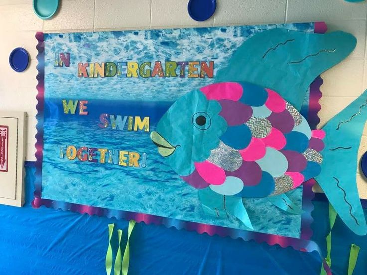 a bulletin board with two fish on it