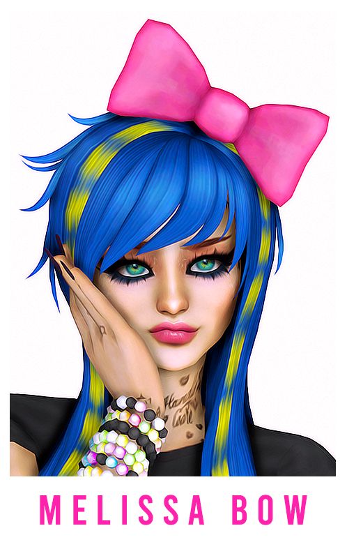 a drawing of a girl with blue hair and pink bow