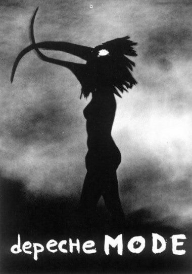 a black and white photo of a woman with an arrow in her hand that says depeche mode