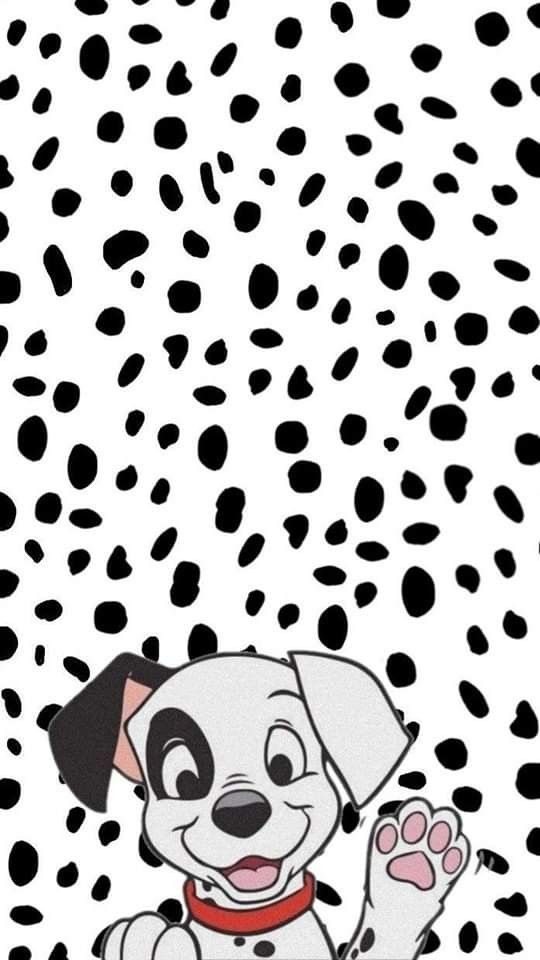 a dalmatian dog with spots on it's face and paw prints in the background