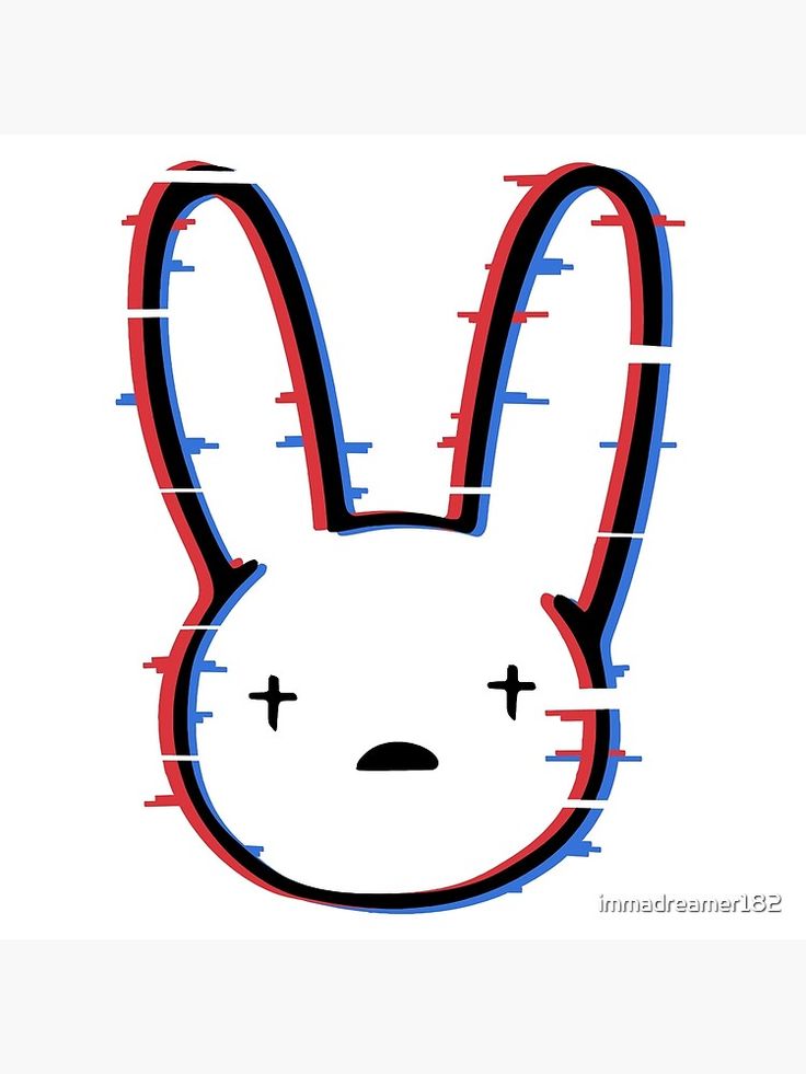 an image of a rabbit face with red, white and blue lines