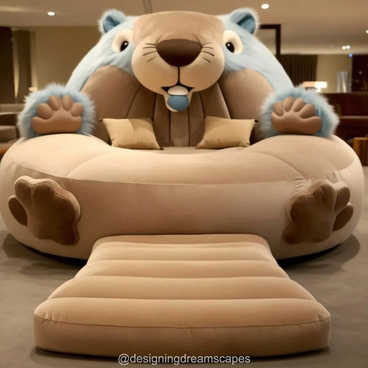 a large stuffed animal sitting on top of a couch