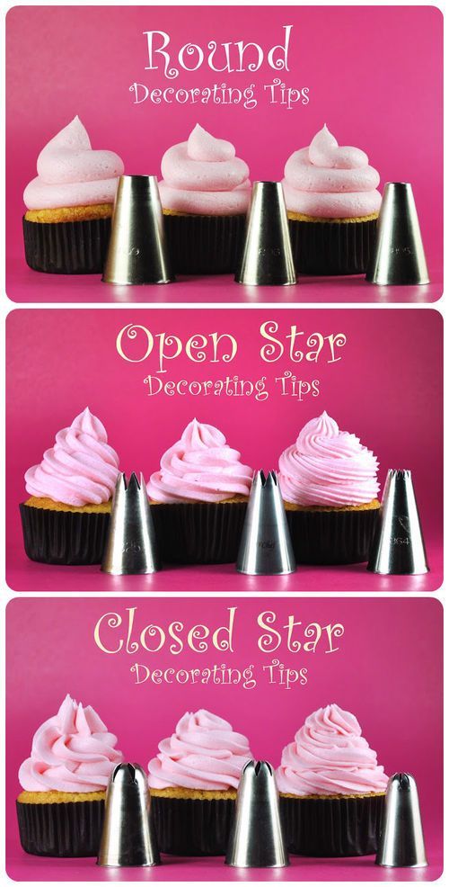 three pictures showing different types of cupcakes with pink frosting on top and bottom