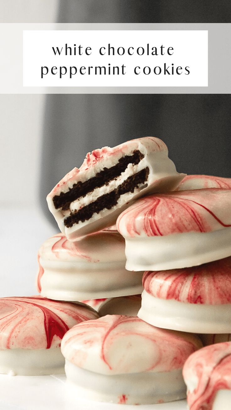 white chocolate peppermint cookies stacked on top of each other