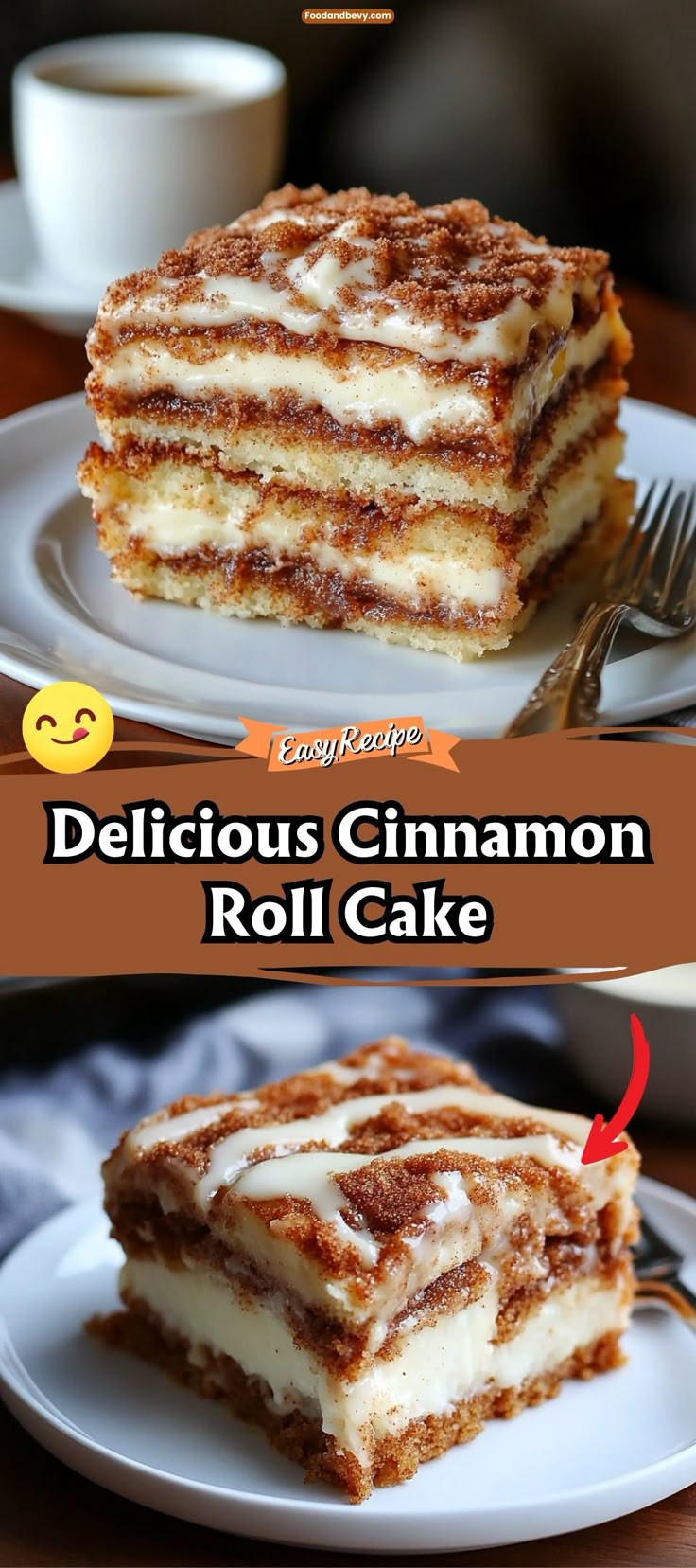 delicious cinnamon roll cake on a white plate