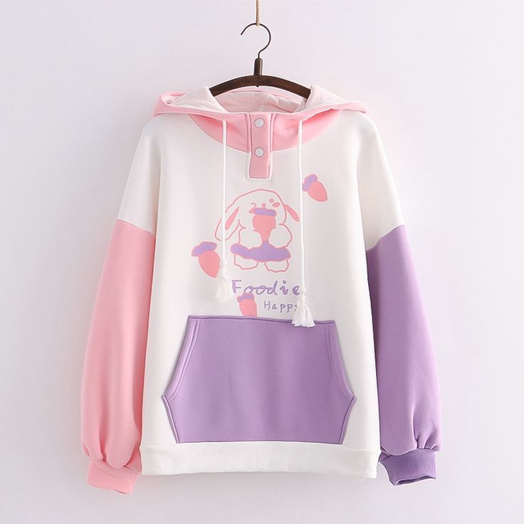 Size: One size, Color: Purple pocket Bunny Hoodie, Pink Clothing, Color Block Sweatshirt, Cute Hoodie, Japanese Cartoon, Pocket Hoodie, Winter Sweatshirt, Sweet Style