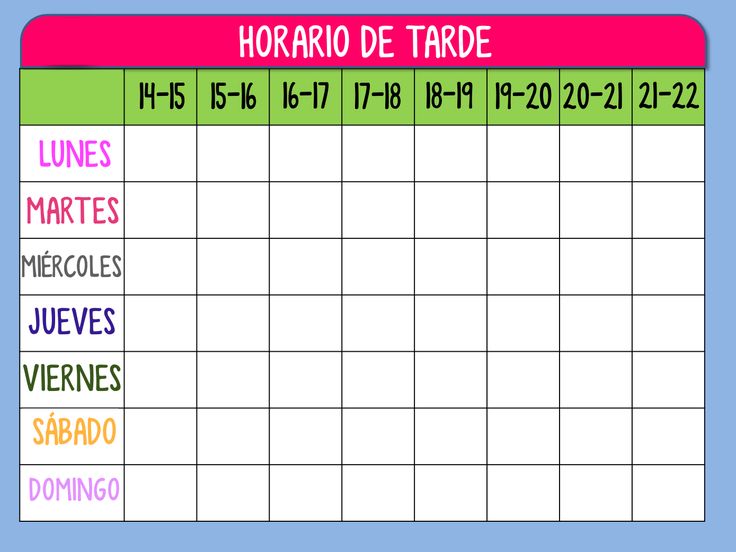 the spanish calendar is shown in pink, green and blue colors with words that read hora de tarde