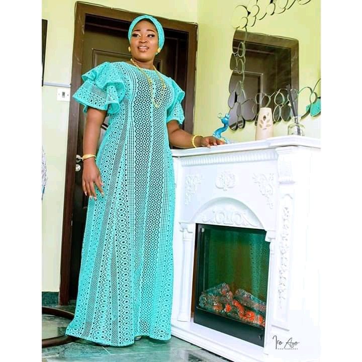 A Shape Gown Lace Aso Ebi, Ankara Trending Styles, A Shape Gown, Cord Lace Gown Styles, A Shape Gown Ankara, Shape Gown, Simple Lace Dress, Kimono Jumpsuit, Blouse For Wedding