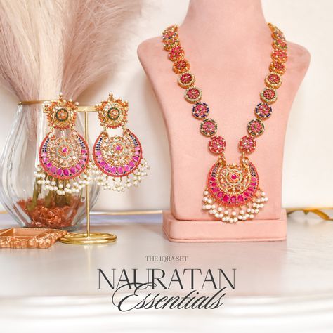 Adorn into the extravagant fusion of grace and royalty! Paint yourself in luscious shades of nauratan stones enhanced by pearl moti hanging with a classic embodiment of ravishing flower motif design radiating elegant femininity. The set includes a mala that comes with an adjustable dori and a pair of dangle earrings. Approximate mala length is 11"and approximate earrings length is 4". Gold-plated on high-quality brass as base metal. Made by order. Kindly allow 4-6 weeks for the delivery of this Flower Motif Design, Unique Gift Cards, Valentines Sale, Flower Motif, Motif Design, Faux Stone, Base Metal, Free Giveaway, Bead Work