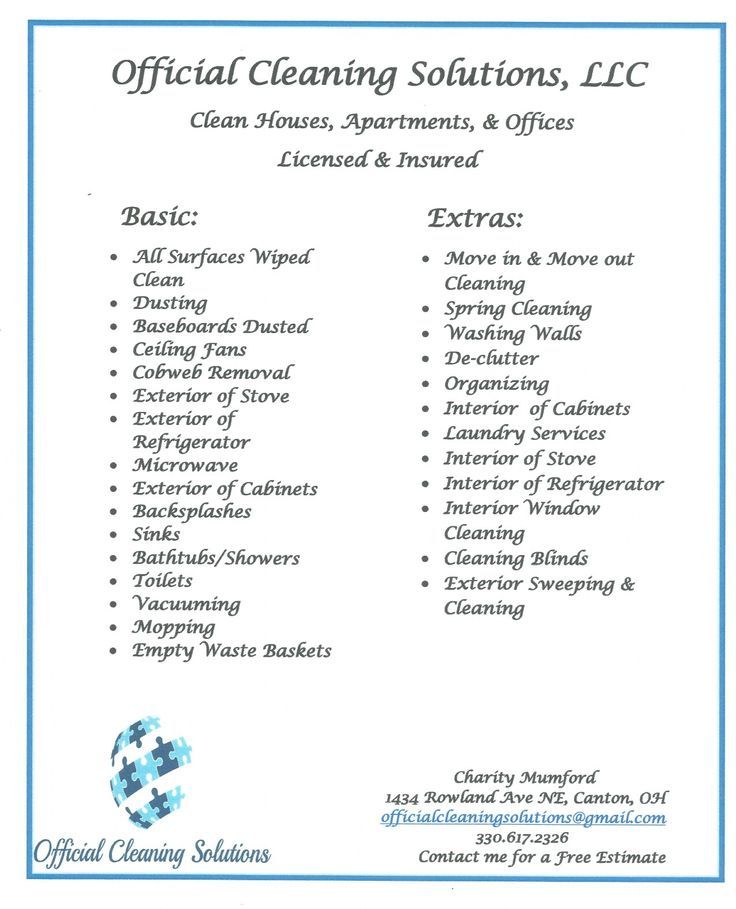 the official cleaning solution list is shown