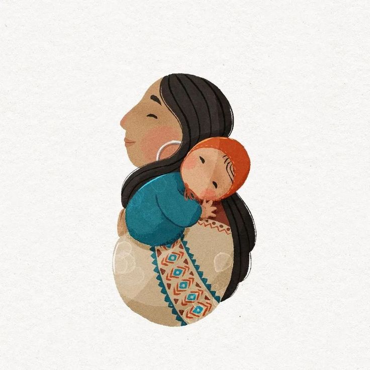 an illustration of a woman holding a baby in her arms, with the caption that reads