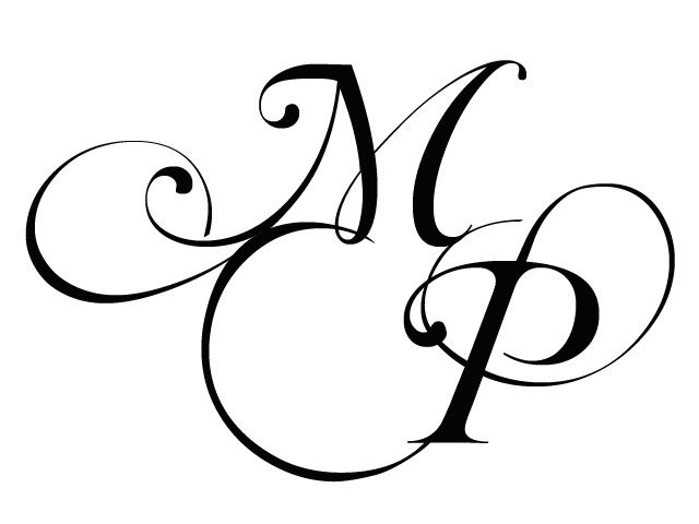 the letter p is made up of swirls and letters that are black on white