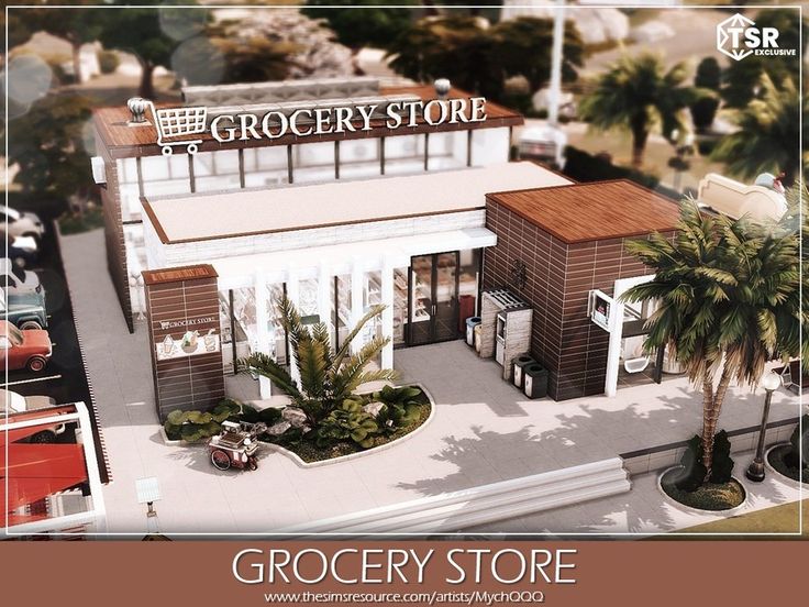 an aerial view of a grocery store with palm trees