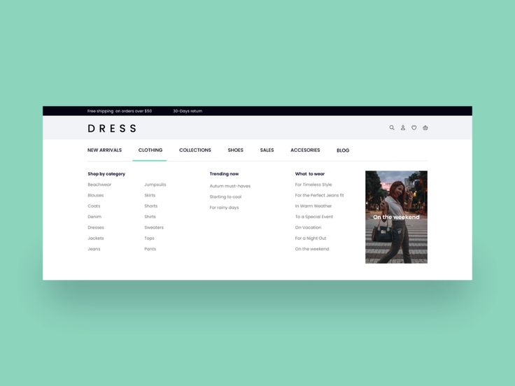 the dress shop website on a green background