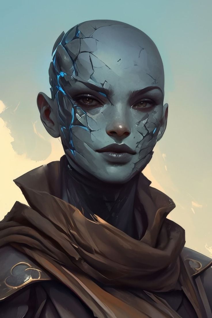 Earth Elemental Female, Female Earth Genasi, Alien Concept Art Humanoid, Earth Genasi Female Dnd, Earth Character Design, Air Genasi Female, Genasi Character Art, Dnd Alien, Dnd Genasi