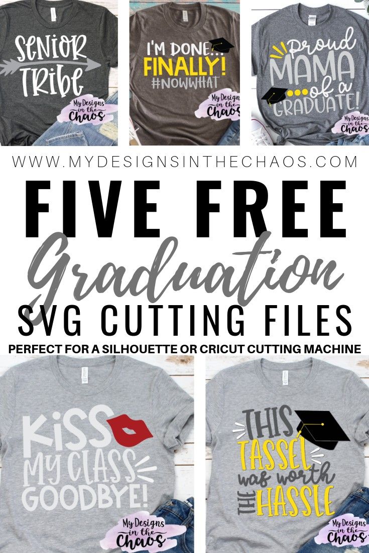 five free graduation svg cutting files for silhouette or cricut cutting machines with text overlay