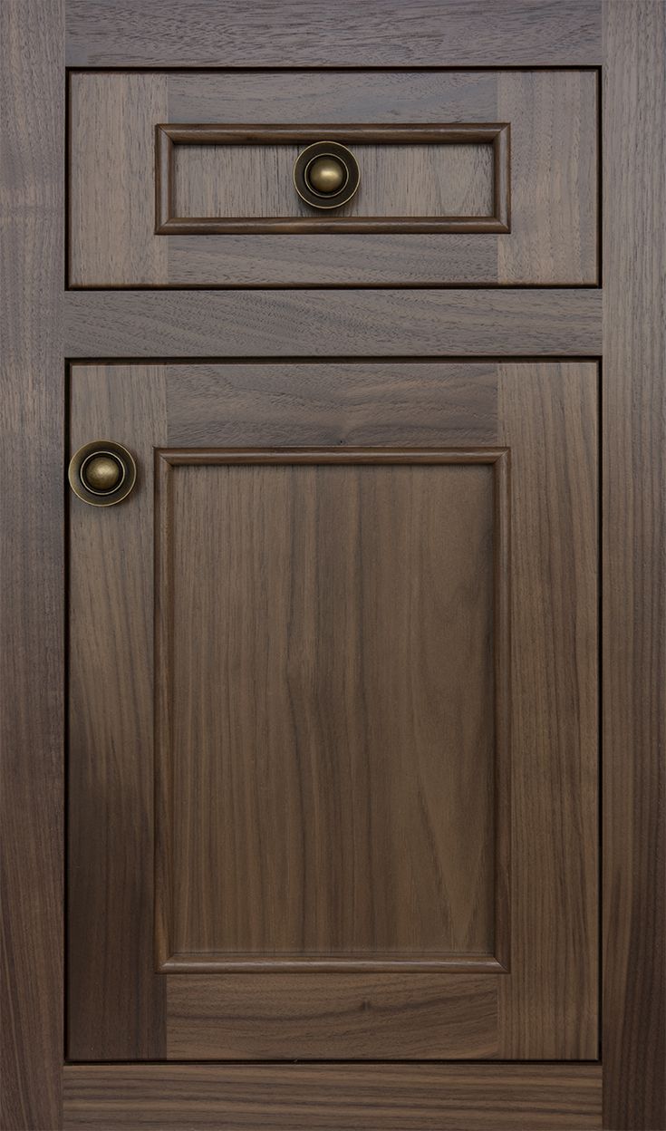 a close up view of a door with knobs and wood grained finish on it