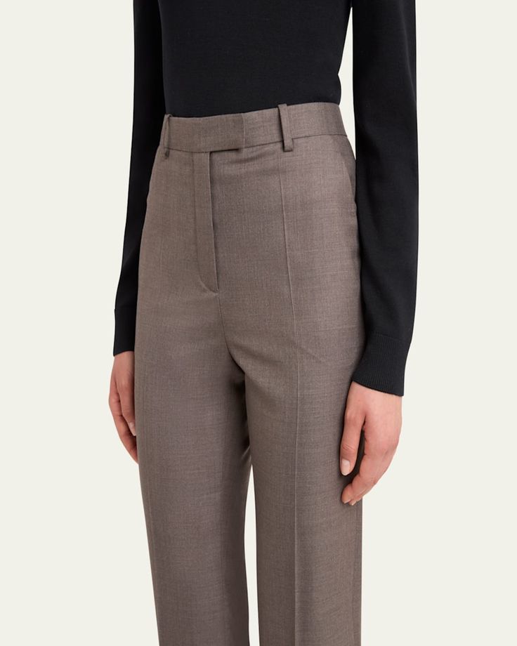 Loro Piana "Davey" trousers    Midrise sits high on hip    Slanted side and back buttoned welt pockets    Full length    Straight legs    Hidden hook/zip fly; belt loops     Virgin wool    Dry clean    Made in Italy Wool Trousers, Loro Piana, Welt Pockets, Welt Pocket, Full Length, Tops Designs, Top Brands, Straight Leg, In Italy