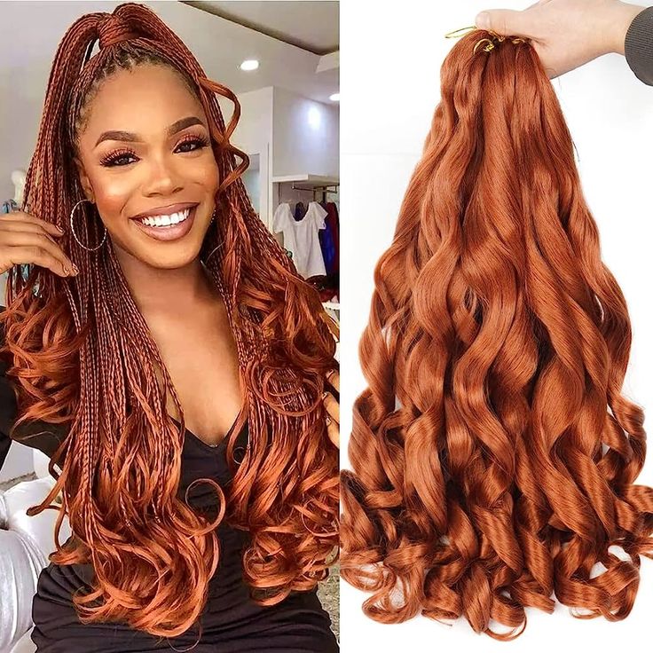 Ginger Hair Extensions, Dark Ginger Hair, Braiding Hair Colors, Curly Braids, French Curl, Ginger Women, Braided Ponytail Hairstyles, Braids With Extensions, Fulani Braids